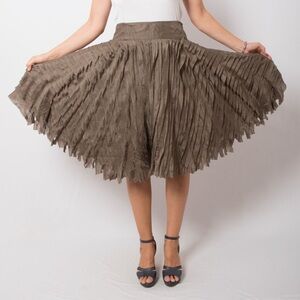 2000’s Y2K DKNY Pleated Circle Brown Silk Skirt Knee Length